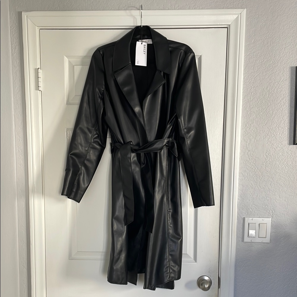 Bailey 44 faux leather Black Belted Trench Coat